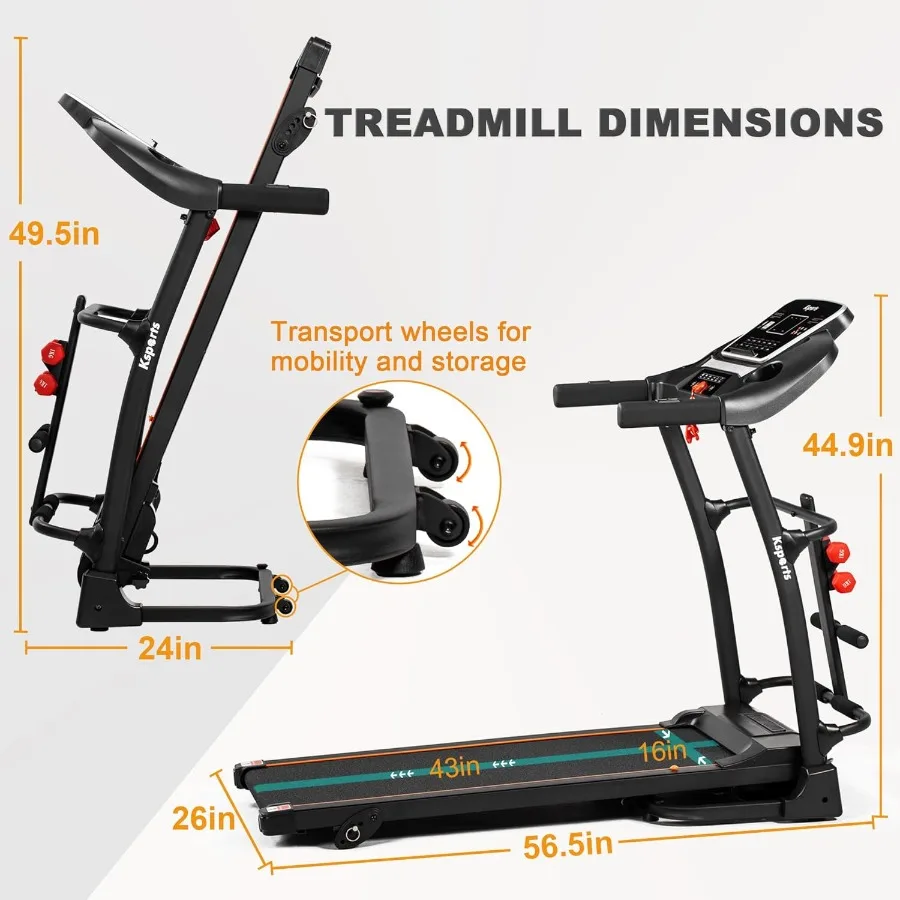 جهاز سير محمول للياقة البدنية مقاس 16.5 بوصة قابل للطي مع شاشة LCD للاتصال بالبلوتوث وتطبيقات التتبع لساوية صالة الألعاب الرياضية المنزلية #4