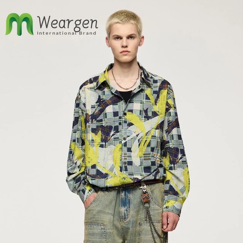 

Men Colorful Foral Digital Printed Shirt Autumn and Winter New Street Fashion Loose Long Sleeve 7093W24