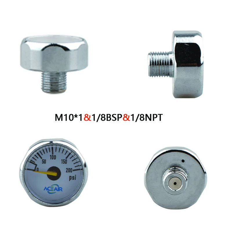 HPA MINI 200PSI Pressure Gauge M10*1 1/8BSP 1/8NPT Manometer Micro 25mm/1inch Regulator Scuba Diving Soda CO2 Stream Fittings