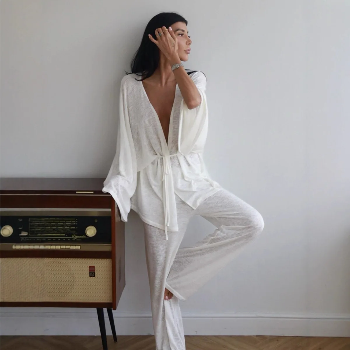 Long Sleeved Pants Pajama Set Woman Autumn Winter New Solid Color Loose Casual Home Clothing 2-Piece Set Sleepwear Women