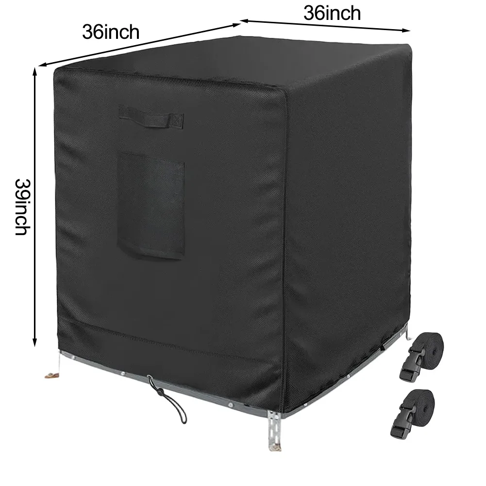 Water Resistant Air Conditioner Cover 420D Oxford Cloth with Adjustable Straps for Winter Outdoor Unit Protection Black