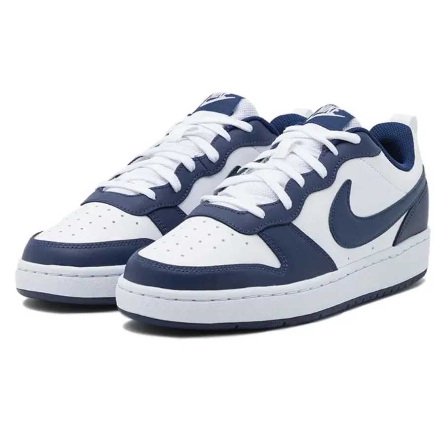 Nike Court Borough 2 Low 2 Obsidian Non-Slip Wear-Resistant Lightweight Low-Top Sneakers Gs White and Blue