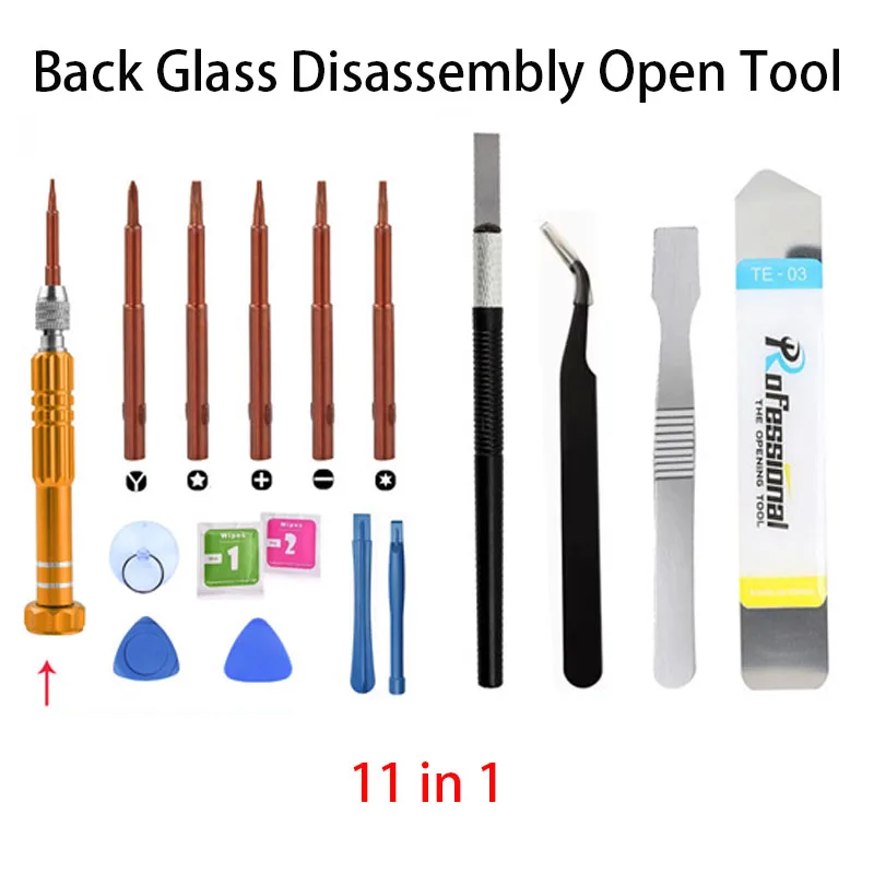 Juego de herramientas de apertura para carcasa trasera y tornillos para Samsung, iPhone, Xiaomi, Huawei, herramientas de reparación de pegamento para cubierta trasera de vidrio 3