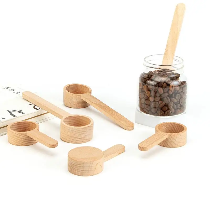 Wooden Coffee Spoon Ergonomic Short Long Handle Coffee Measuring Spoon Multifunctional Scoop Kitchen Gadgets