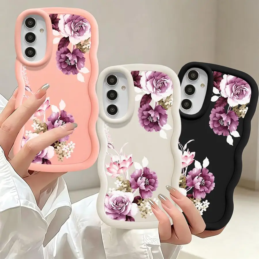 Purple Peony Print Phone Cover Case for Samsung Galaxy A17 A36 A51 A13 A50 A26 A34 A55 A35 A73 A14 A03 A12 A30 A16 A05 A15 A04