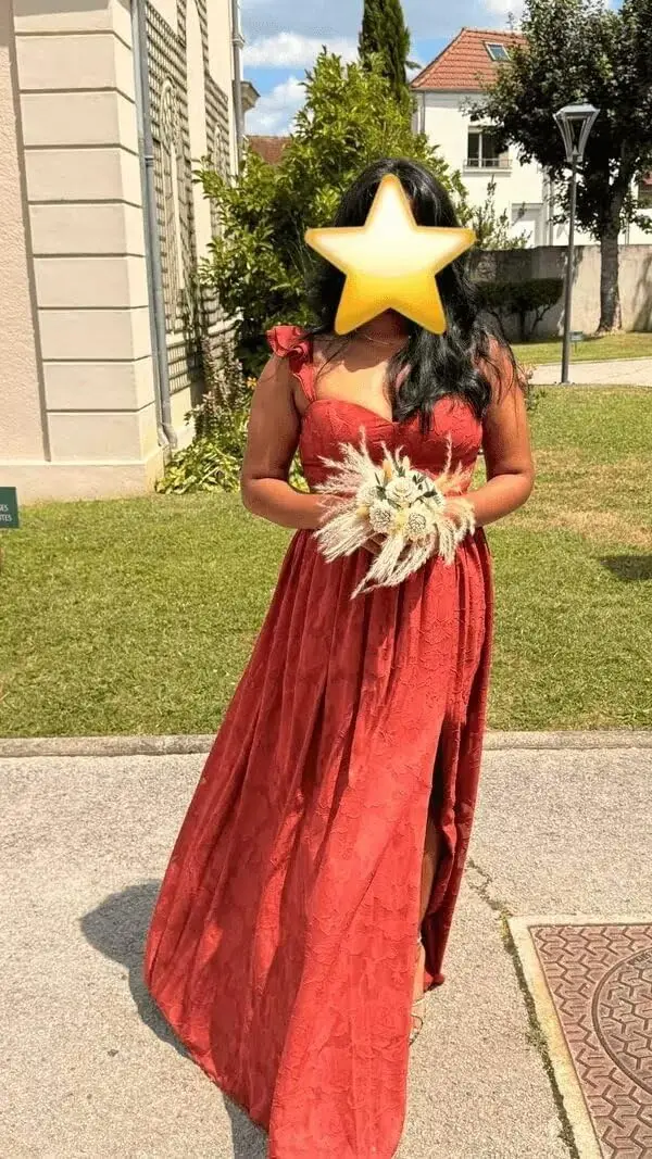 Sevintage Vestidos de dama de honor florales para mujer Mangas largas Vestidos formales para invitados de boda con hendidura