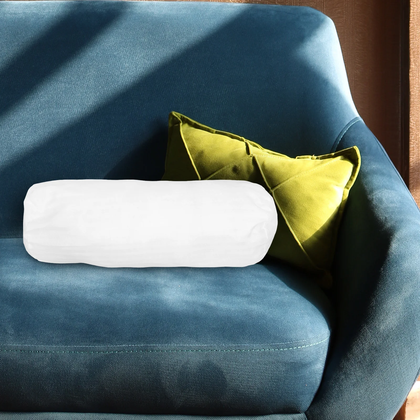 

Round Pillow Cylinder Bolster Pillow Cover Neck Roll Case Zipper Removable Soft Fabric Sofa Bed Cushion White 26.7 Inch