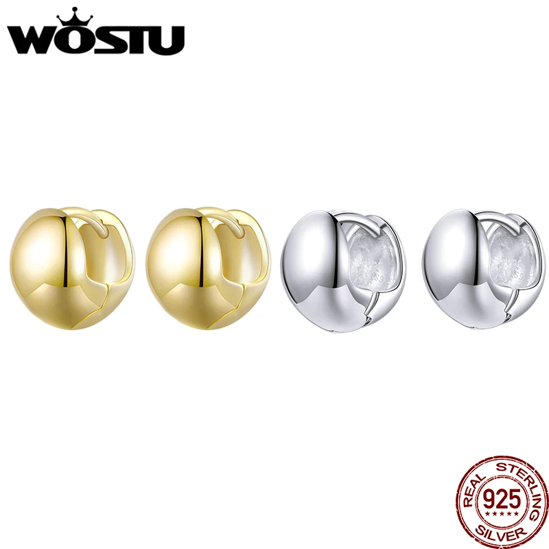 WOSTU 925 Sterling Silver 18K Gold European Simple Hoop Earrings For Women Mirror slap Circle Ear buckle Wedding Jewelry Gift