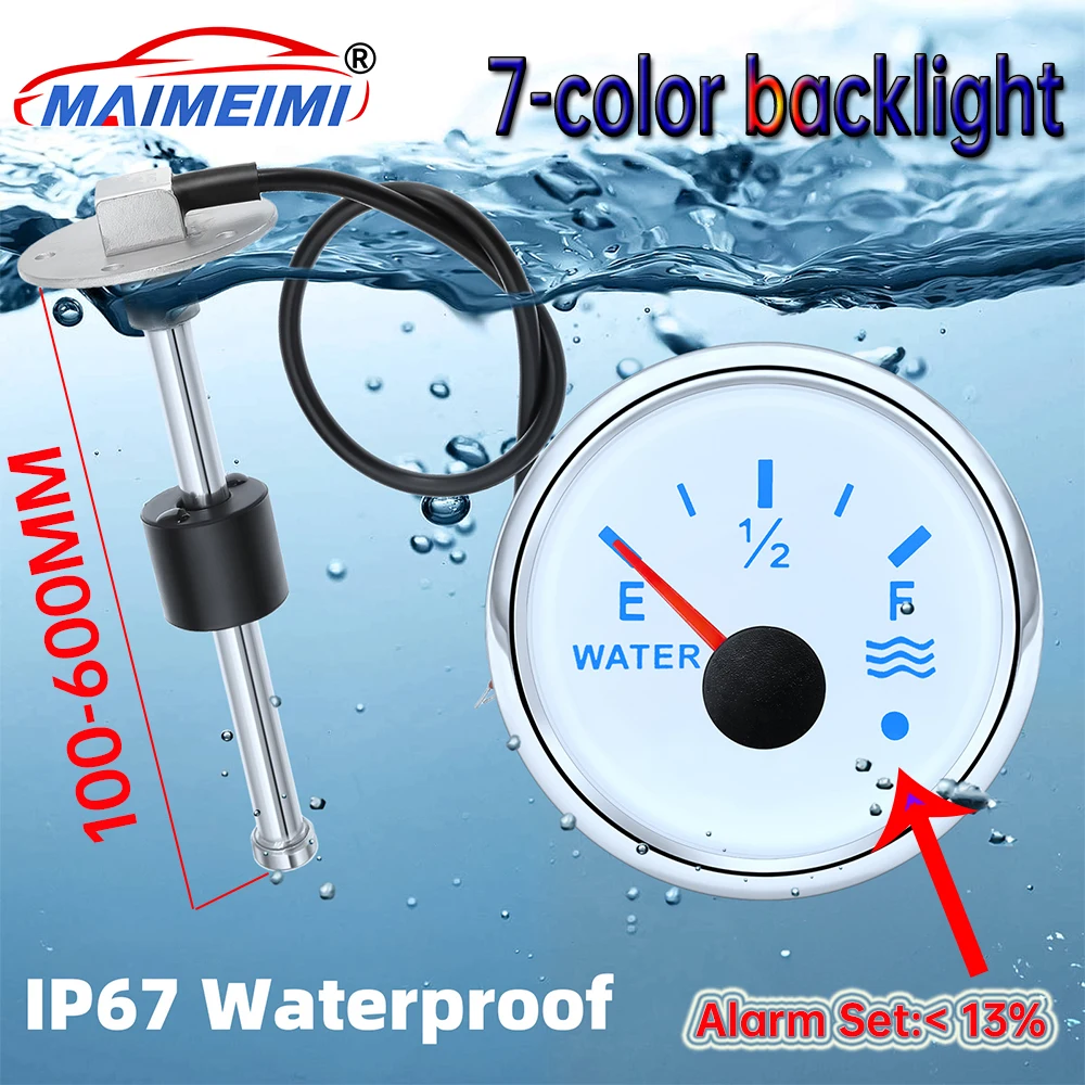 

0-190 Ohm Water Level Gauge with Flash Alarm 7 Color Backlight Digital pointer water level gauge +100~550mm Sensor or only Gauge