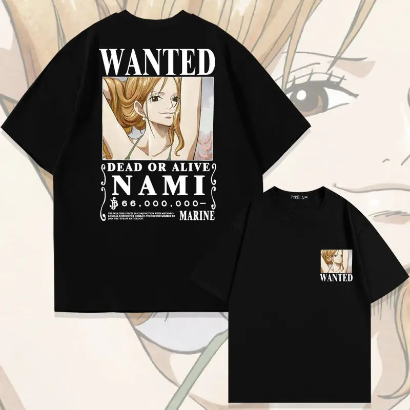 تي شيرت One Piece Nami Wanted للرجال والنساء صيفي 100% قطن برسومات الرسوم المتحركة تي شيرت كاجوال ملابس الشارع ​   أنيمي تأثيري