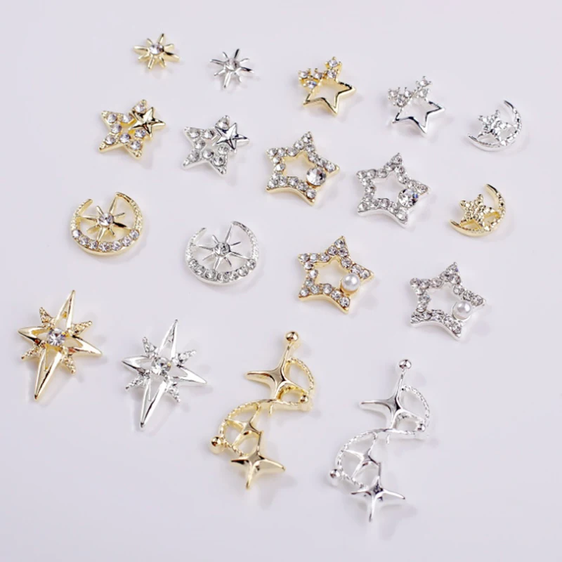 10 Stuks 3d Metaal Holle Pentagram Sterren Crystal Nail Charms Vijfpuntige Ster Steentjes Nagels Kunst Decoraties Sieraden Manicure