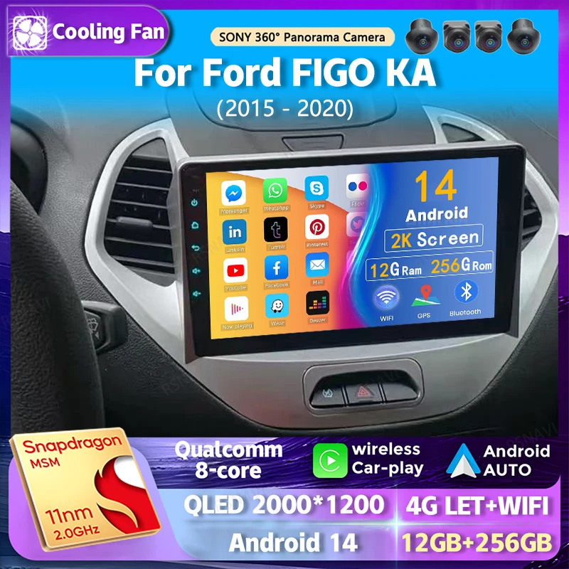 

Android 14 Car Radio For Ford FIGO KA 2015 - 2020 Navigation Multimedia Player Stereo WiFi+4G DVD Video BT DSP Carplay 360 Camer