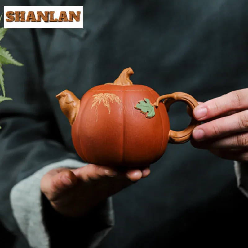 300ml Elegant Yixing Purple Clay Teapots Master Handmade Pumpkin Pot Raw Ore Section Mud Tea Brewing Kettle Chinese Zisha Teaset