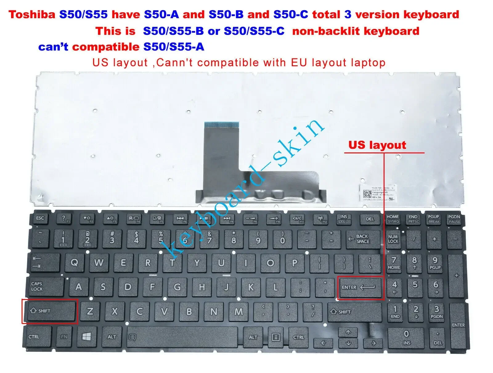 New US black Keyboard For Toshiba S50-B,S50D-B,S50t-B,S50-C,S50D-C,S50t-C,S55-B,S55D-B,S55t-B,S55-C,S55D-C,S55t-C laptop