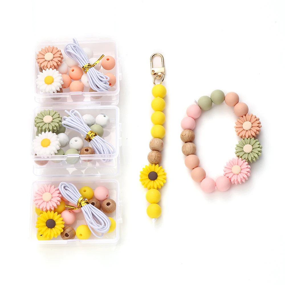 New Silicone Beads Cute Colored Sunflower Round Focal Beads Food Grade For Making DIY Bracelet Baby Nursing Teether Accessories