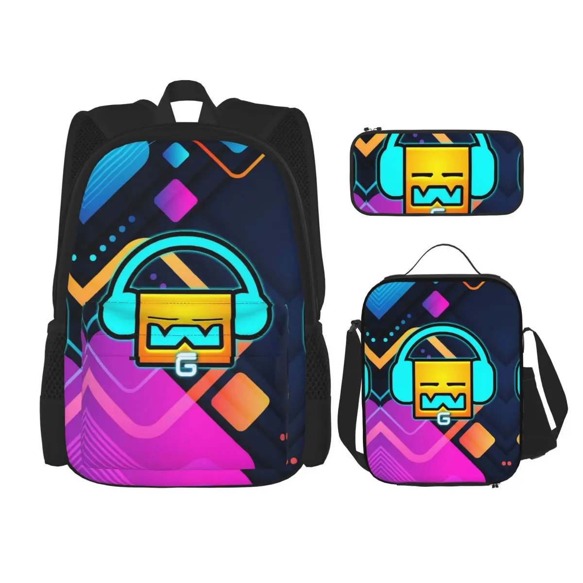 

3pecs/set игровой рюкзак с геометрической формой Dash для студентов обратно в школу, школьный рюкзак, сумка для обеда, пенал