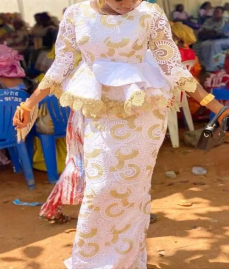 Ropa africana de fiesta de boda para mujer, Top de manga larga con cuello redondo, Falda larga de 2 piezas, conjuntos a juego, trajes africanos de