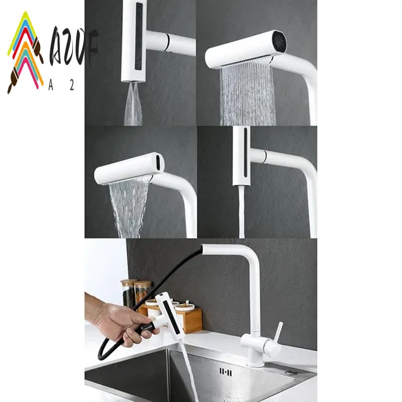 

A20F-Pull-Out Water Outlet Waterfall Kitchen Water Outlet Multifunctional Stainless Steel Water Outlet For Sink Easy Install (Wh