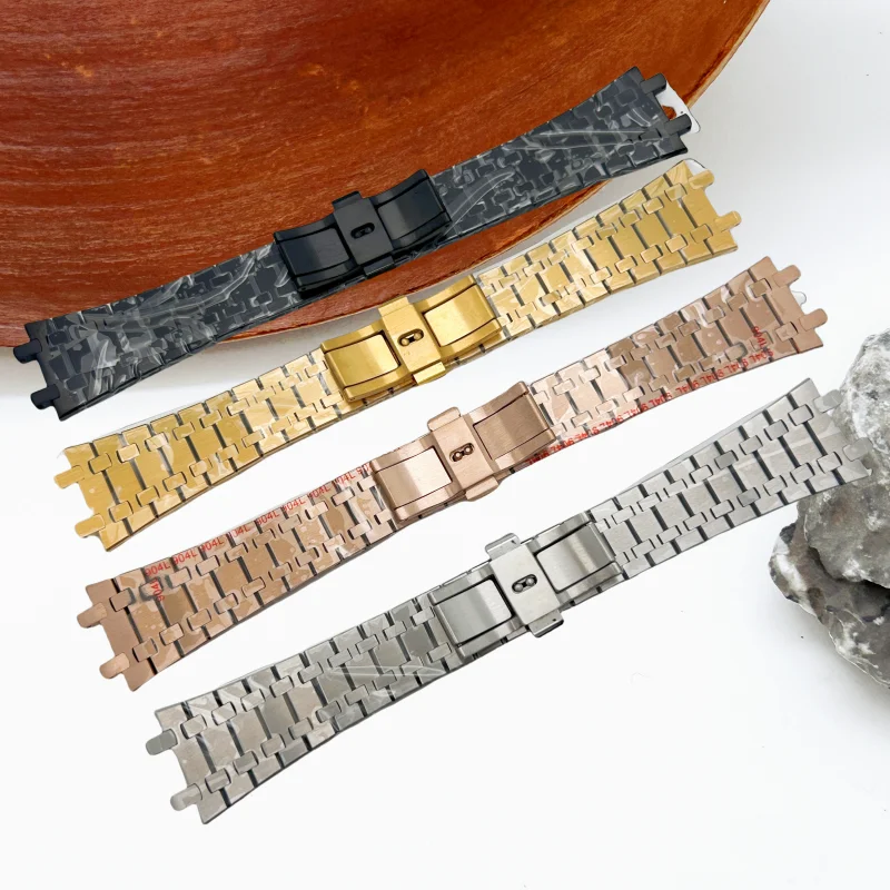 Gold Black 16-26mm Men Full Stainless Steel Bracelet for AP Royal Oak Seiko 15400 26331 15500 Watch Strap Folding Buckle No Logo