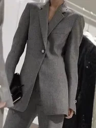 Outono elegante negócios escritório blazer terno feminino sólido chique jaquetas casuais calças de cintura alta 2 peças conjunto roupas femininas novo