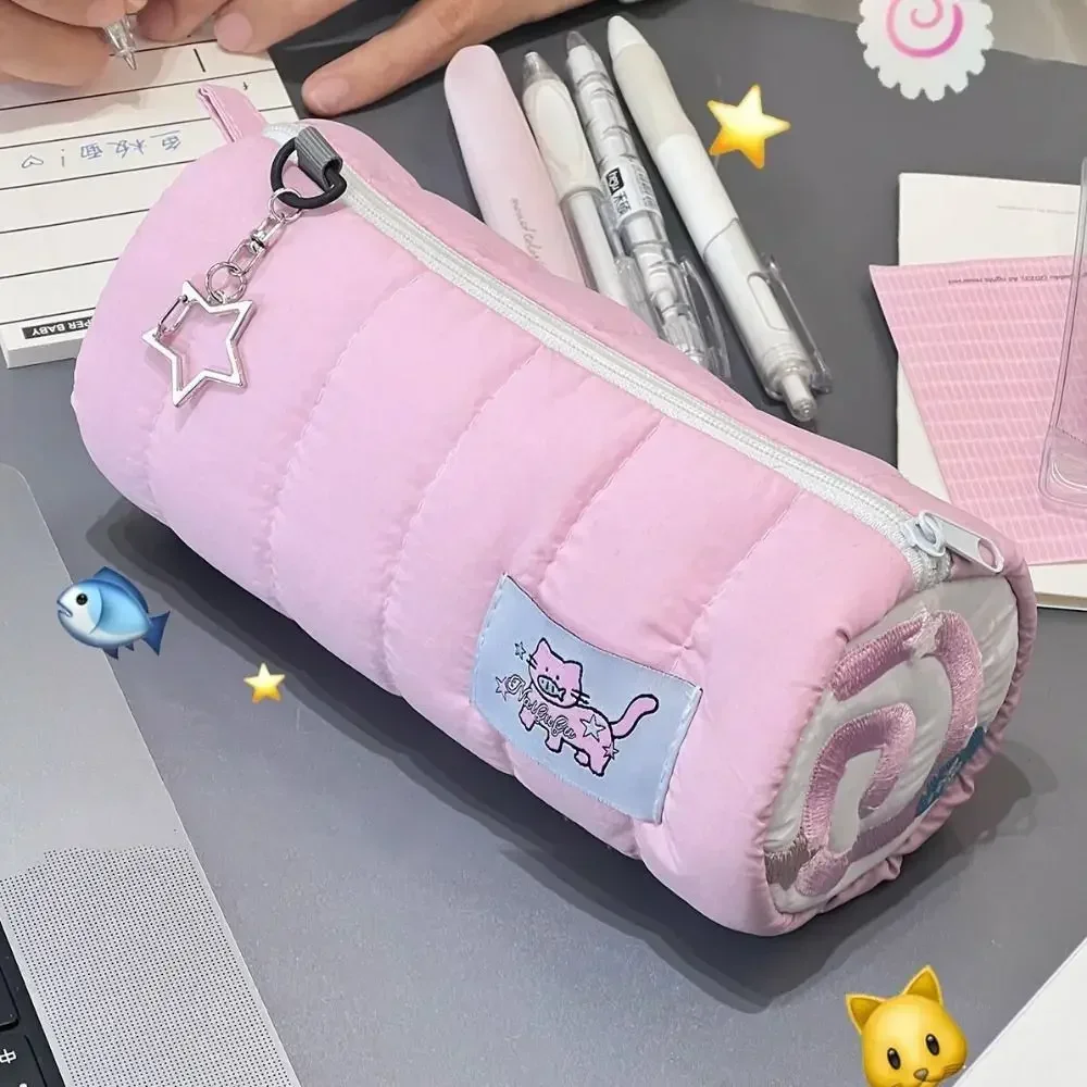 

Pink Towel Roll Pencil Case Kawaii Soft Pen Storage Bag Cosmetic Pouch Cartoon Large Capacity Student Stationery School Supplies