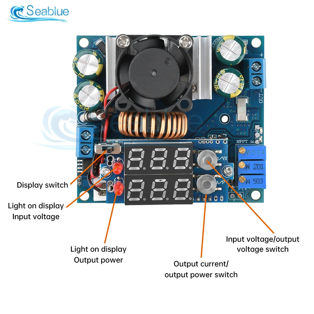 15A MPPT Zonnepaneel Buck Controller DC-DC 9-50V naar 1,2-48V Step-down laadmodule CC/CV Synchrone rectificatie