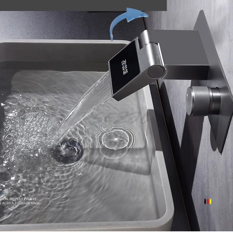 New Folding Rotating Concealed Digital Display Basin Faucet Copper Washbasin Mixing Valve Hot and Cold