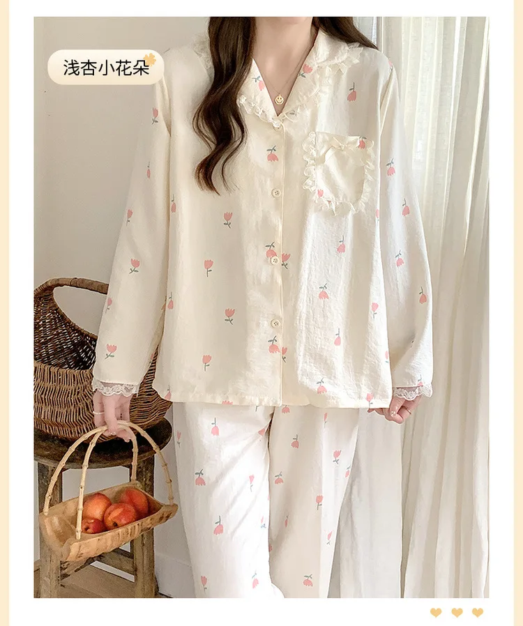 Koreanische Pijama Feminino Langarm Pyjama für Frauen lässig Polka Dot Home Wear Kleidung Herbst Winter Baumwolle Nachtwäsche Set