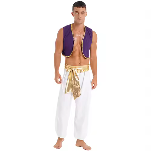 Aladins Costume Men Arabian Prince Cosplay Dress Up Waistcoat Top Harem Pants Suit Halloween Theme Party Carnival Stage Dancewea - Image 7