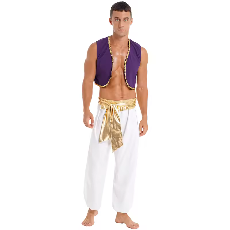 Aladins Costume Men Arabian Prince Cosplay Dress Up Waistcoat Top Harem Pants Suit Halloween Theme Party Carnival Stage Dancewea - Image 7