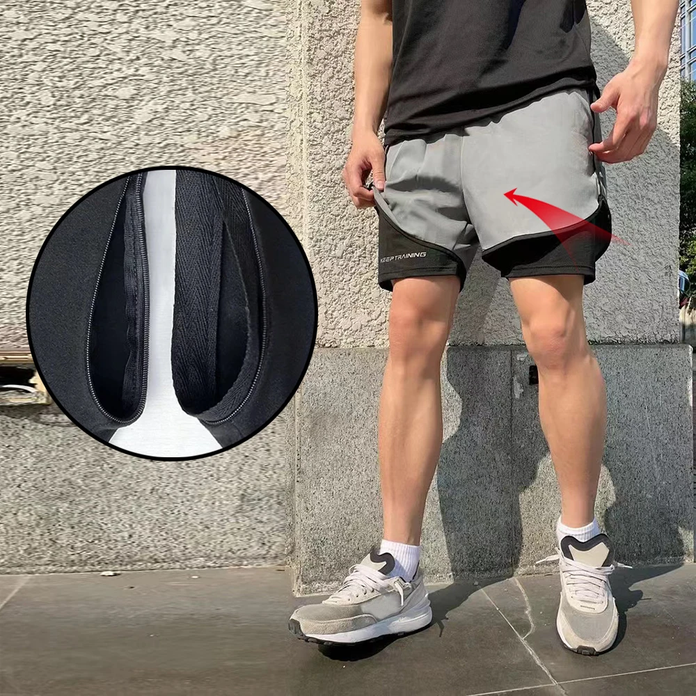 Men's Women's Sports Shorts Invisible Open Crotch Outdoor Sex False Two Pieces Sports Pants Running Training Leisure Fitness