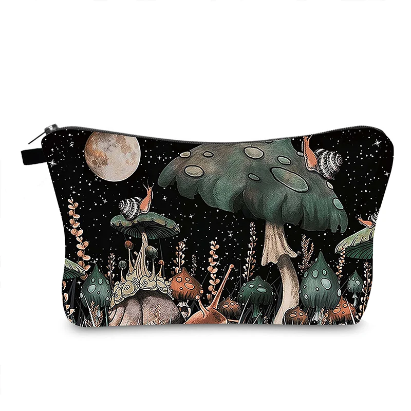 Mushroom Pattern Cosmetic Bag Portable Zipper Makeup Bag Multifunctional Storage Pouch Trendy Toiletry Wash Bag Makeup Bag