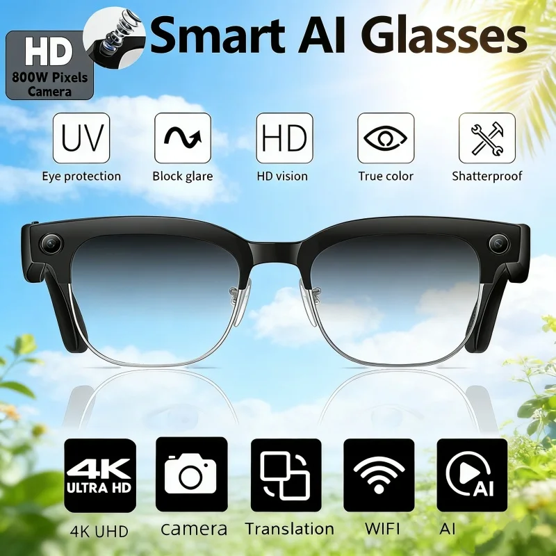 

2026 New Smart Sunglasses for Men with 800W Pixel High-Definition Camera, Video Recording, Bluetooth Call, AI Photo Recognition,