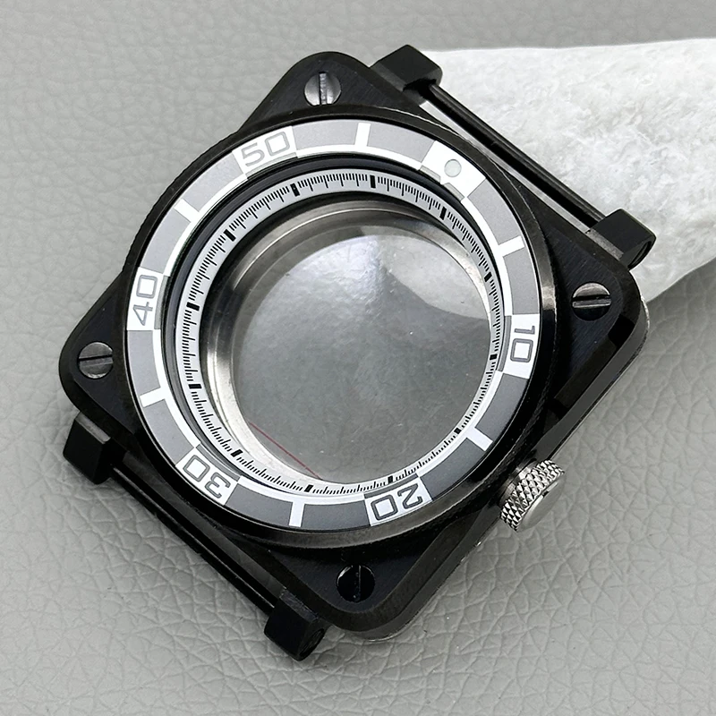 Mod 42mm Schwarzes Quadratisches Piloten-Cockpit-Gehäuse mit Transparenter Rückseite Passend für NH34 NH35 NH38 NH36 4R 7S Uhrwerk Saphirglas Uhrengehäuse-Teil – Detail 14