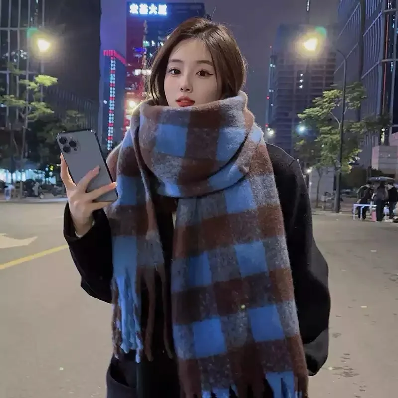 Women's scarf, high-end look, new winter style, plaid faux cashmere shawl
