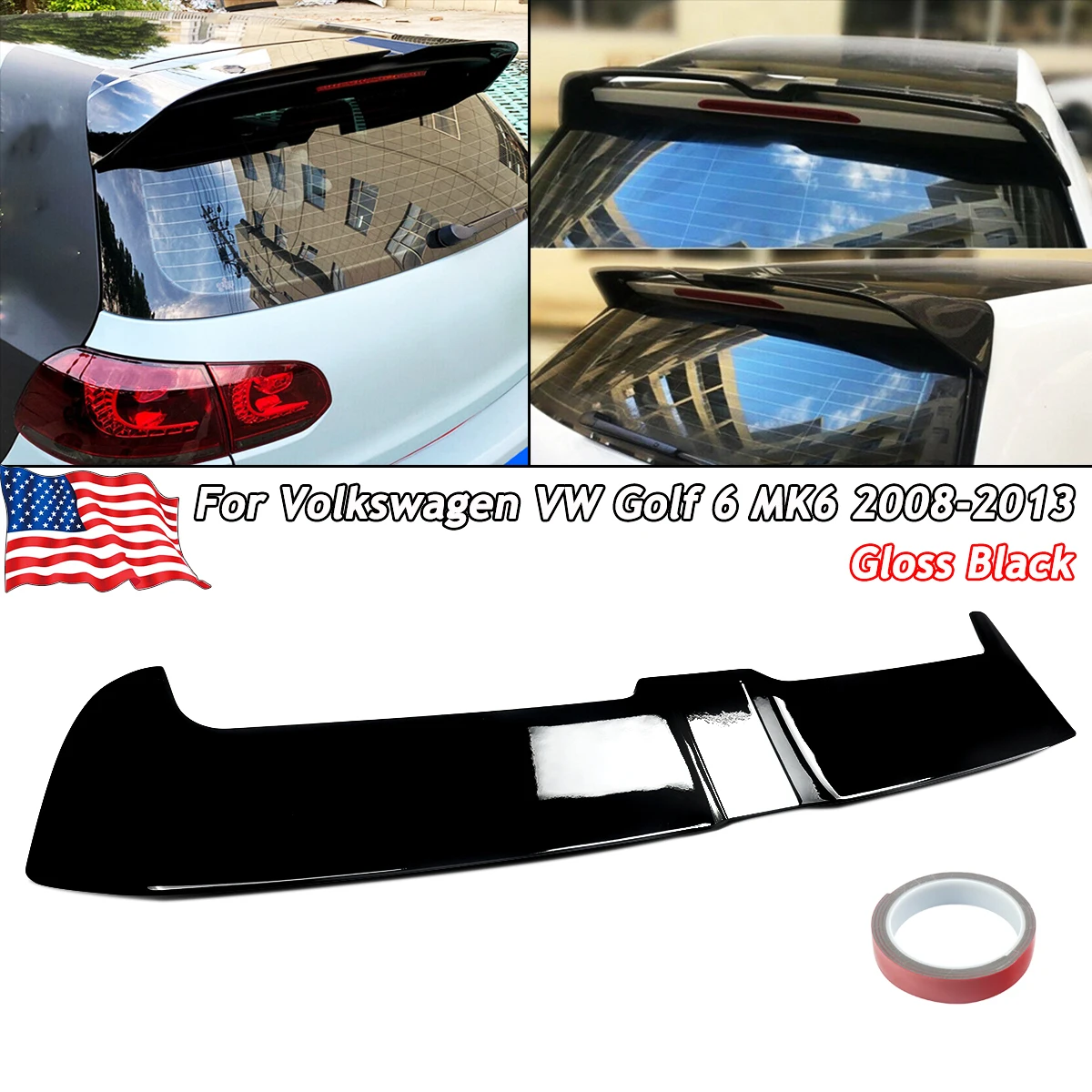 

Rear Spoiler Wing for VW Golf 6 MK6 GTI R 2008-13 Gloss Black Car Rear Spoiler Wings OTG Style Rear Trunk Roof Lip Spoiler