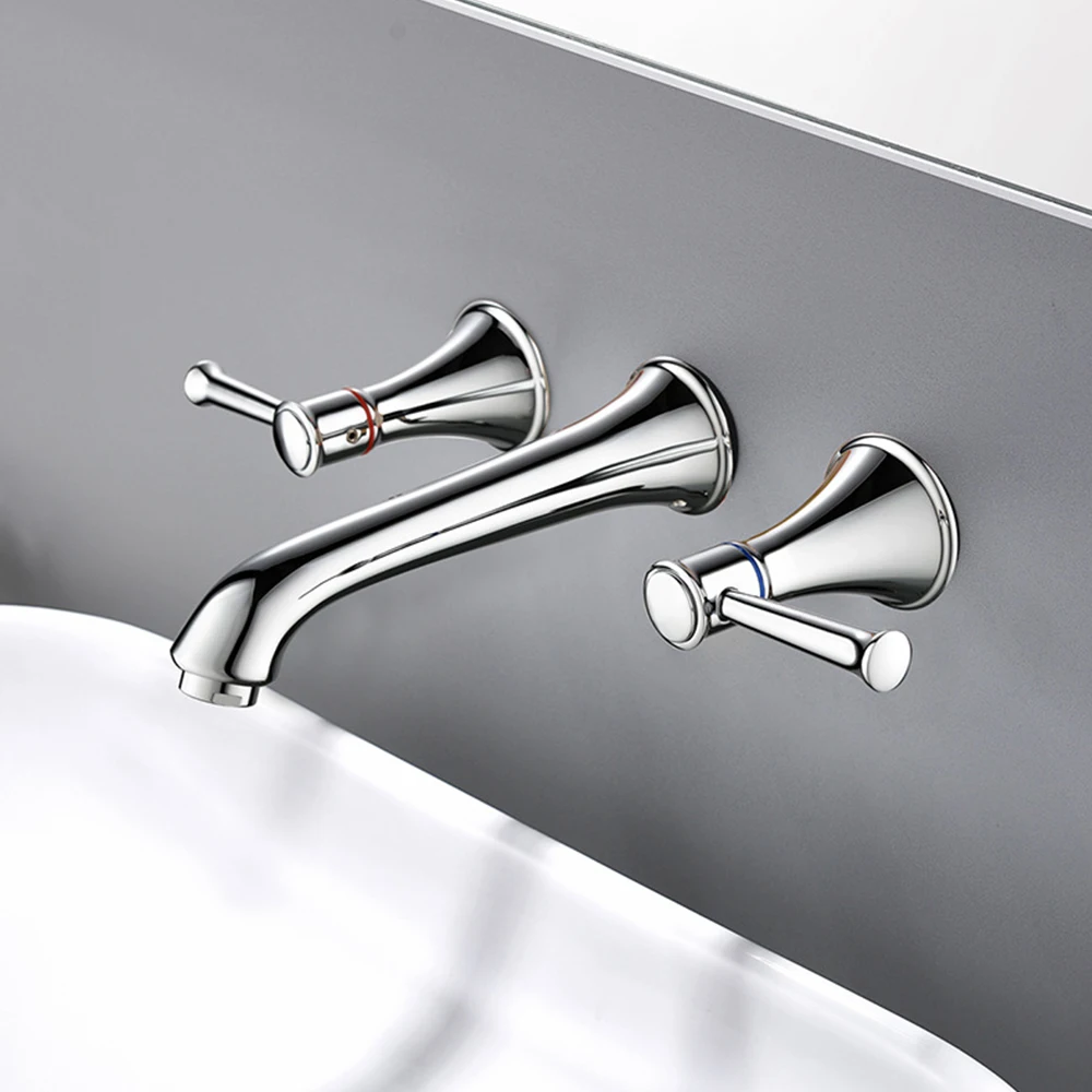 

SKOWLL Bathtub Filler Wall Mount Roman Tub Faucet Widespread Bathroom Sink Faucet 2 Handle Basin Mixer Tap, Chrome PX-21