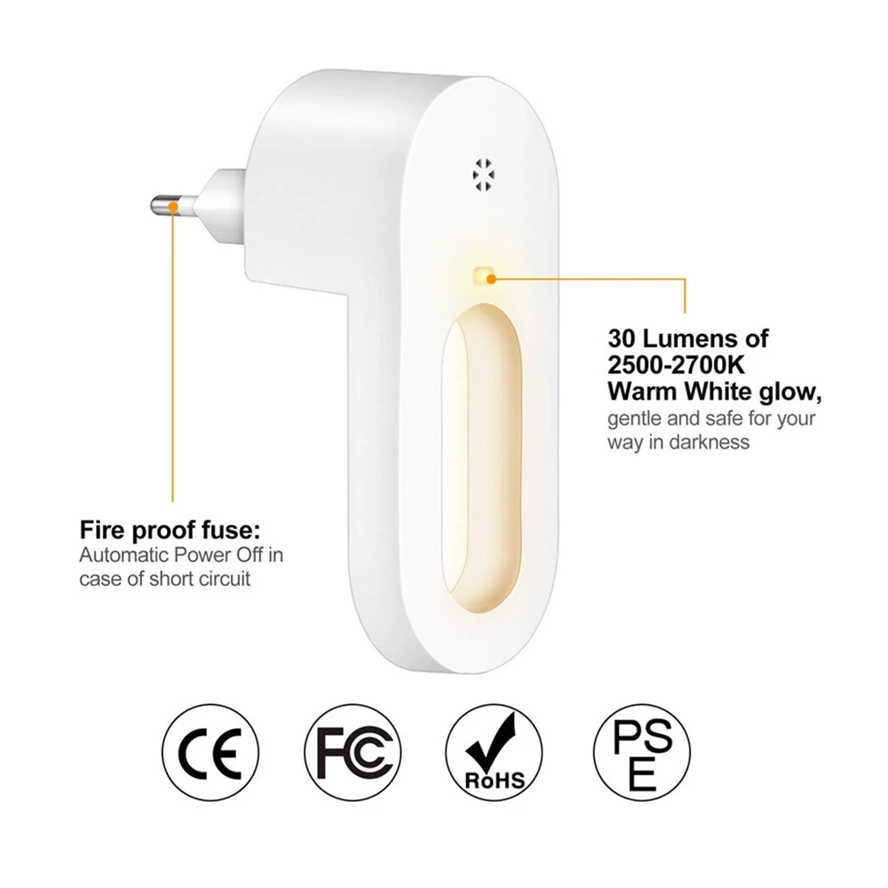 LED Light Sensor Lights EU/US Plug Warm White Wireless Intelligent Night Bulb Plug-in Wall Emergency Lamp for Bedroom Bathroom