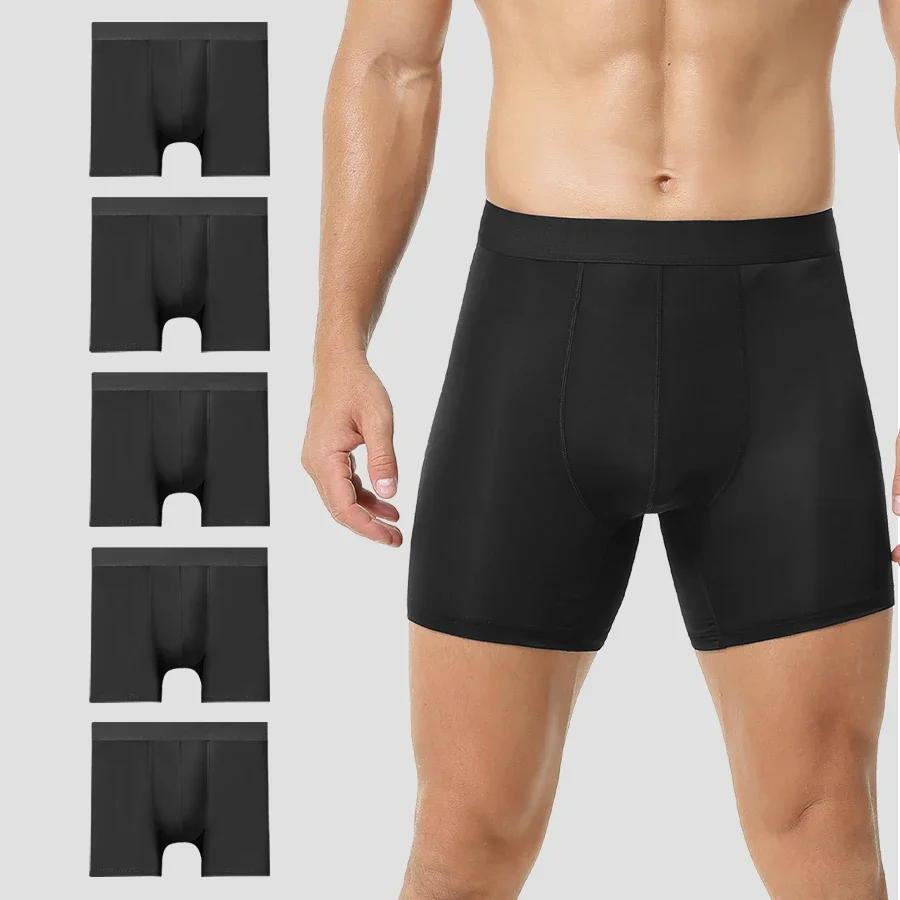 

5PCS Men's ice silk sports underpants. They are thin styles for summer, preventing leg chafing. Suitable for running, breathable