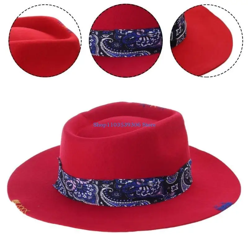 400A Stained Homburg Top Hat Wool Wide Brimmed Dress Up Hat Surprise Gift for Boyfriend Father Uncle Casual