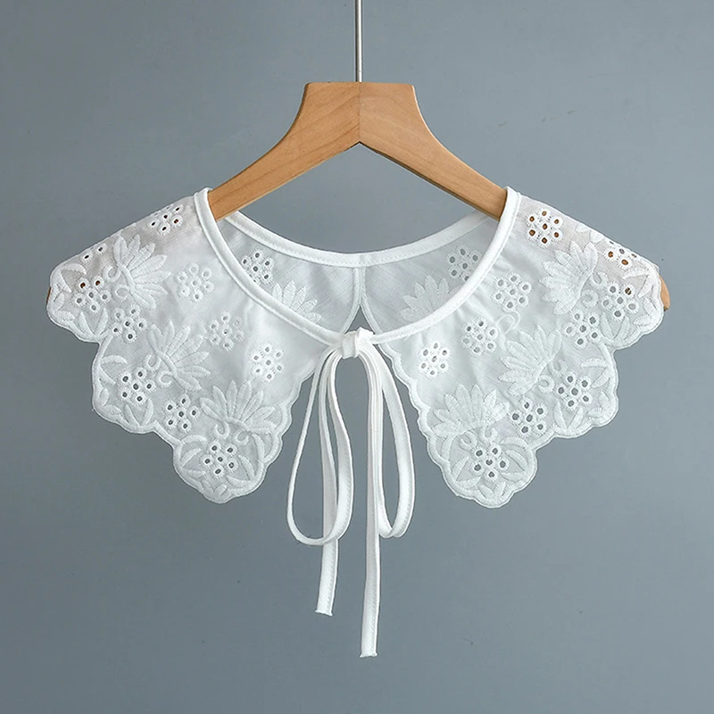 Women's White Embroidered Fake Collar Doll Neck Fashionable Decorative Shawl With Shoulder Straps