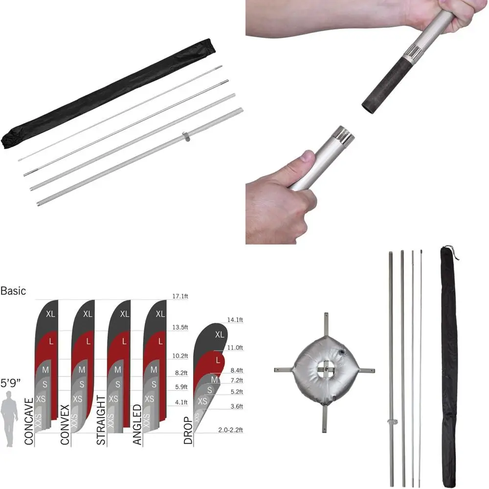 

Vispronet Basic Large Swooper Flag Pole Set with 4 Poles and Carrying Bag, Compatible with 2.6ft x 11.2ft Flags