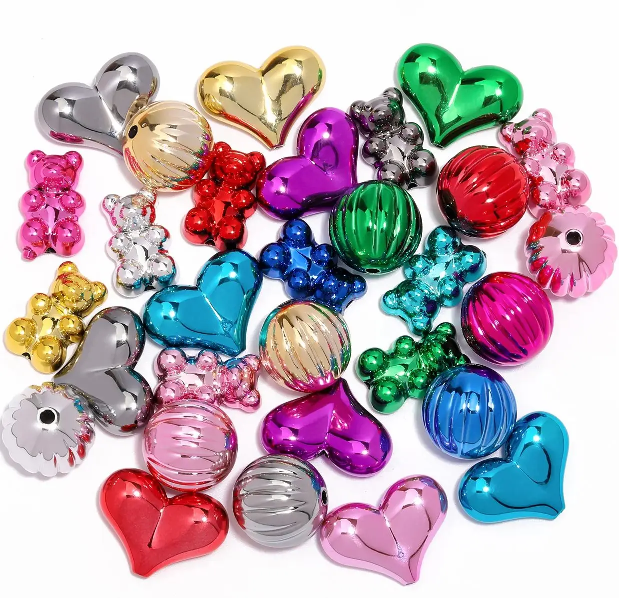 10pcs Mixed Plated Colorful Metal Acrylic Bear Heart Pumpkin Beads For Jewelry Making DIY Handmade Bracelet Necklace Accessories