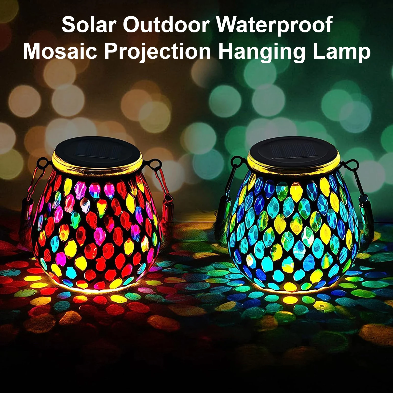 

Solar Mosaic Lantern Outdoor Hanging Lanterns Rechargeable Waterproof Table Lamp Mosaic Night Light for Lawn Garden Decoration