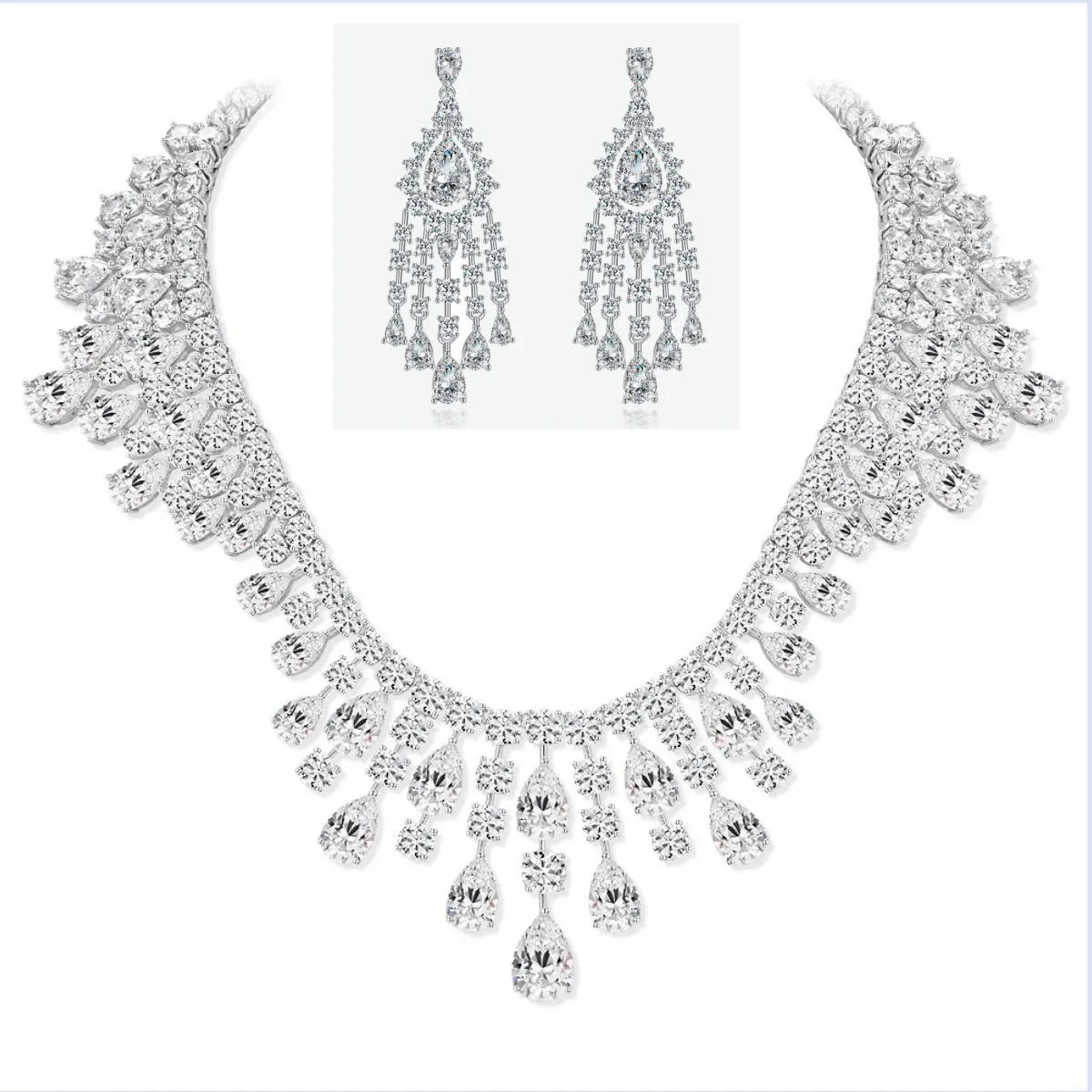 

ZOCA Luxury 925 Silver High Quality Cubic Zirconia pear Drop Pendant Earring Set Luxury Wedding Bridal Fine Jewelry