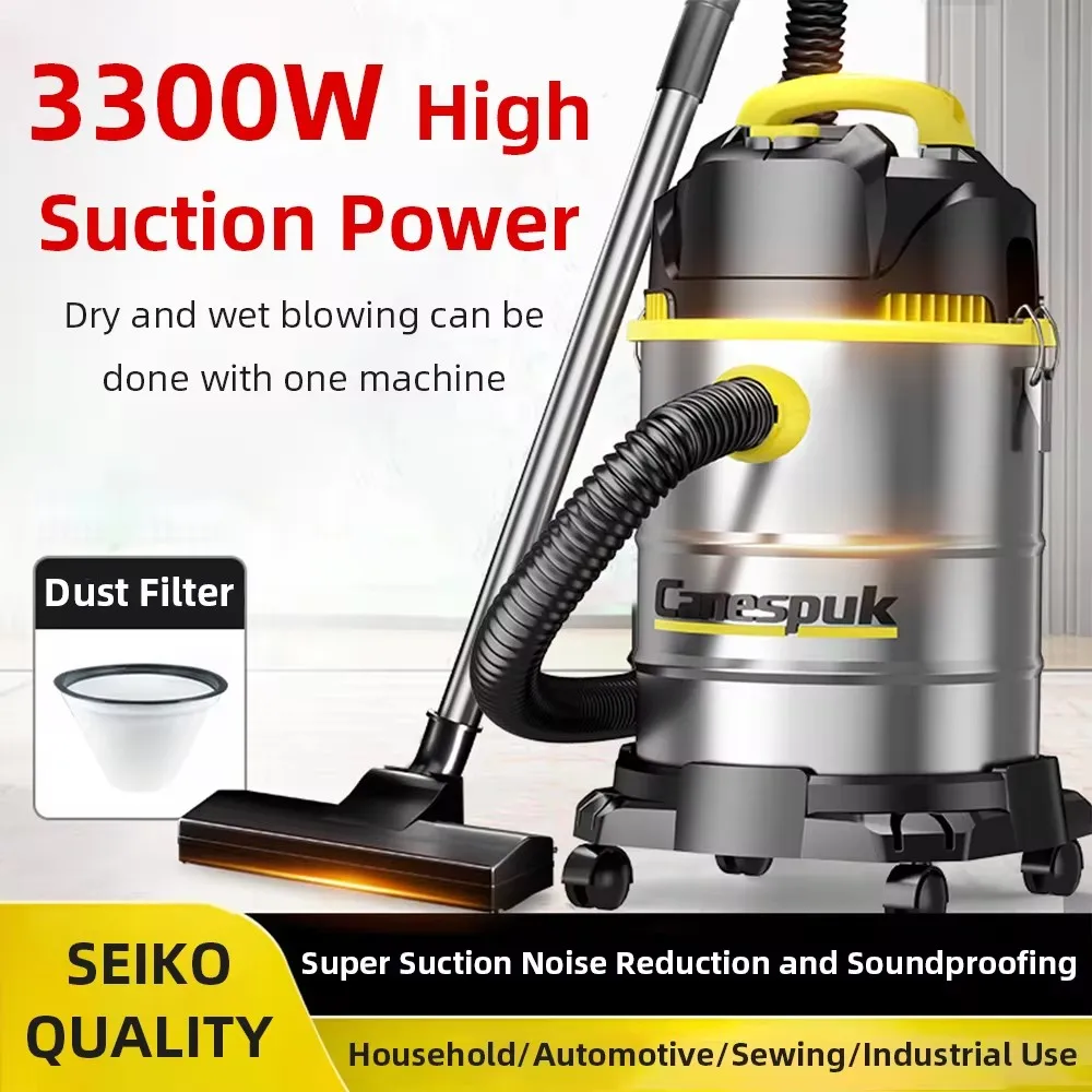 Electric Vacuum Cleaner 3000W Powerful Copper Core Motor Thickened Bucket Wet & Dry Vacuum Cleaner for Household & Commercial
