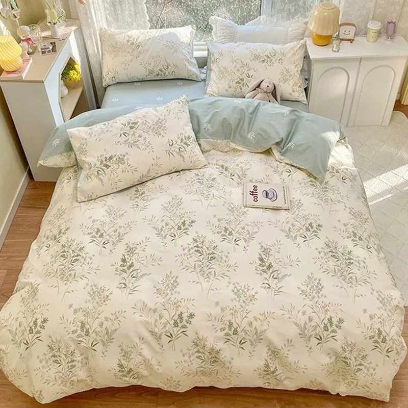 Floral Printed 100% Cotton Duvet Cover Set with Pillowcases Skin Friendly King Size Bedding Set High Quality Cotton Quilt Cover