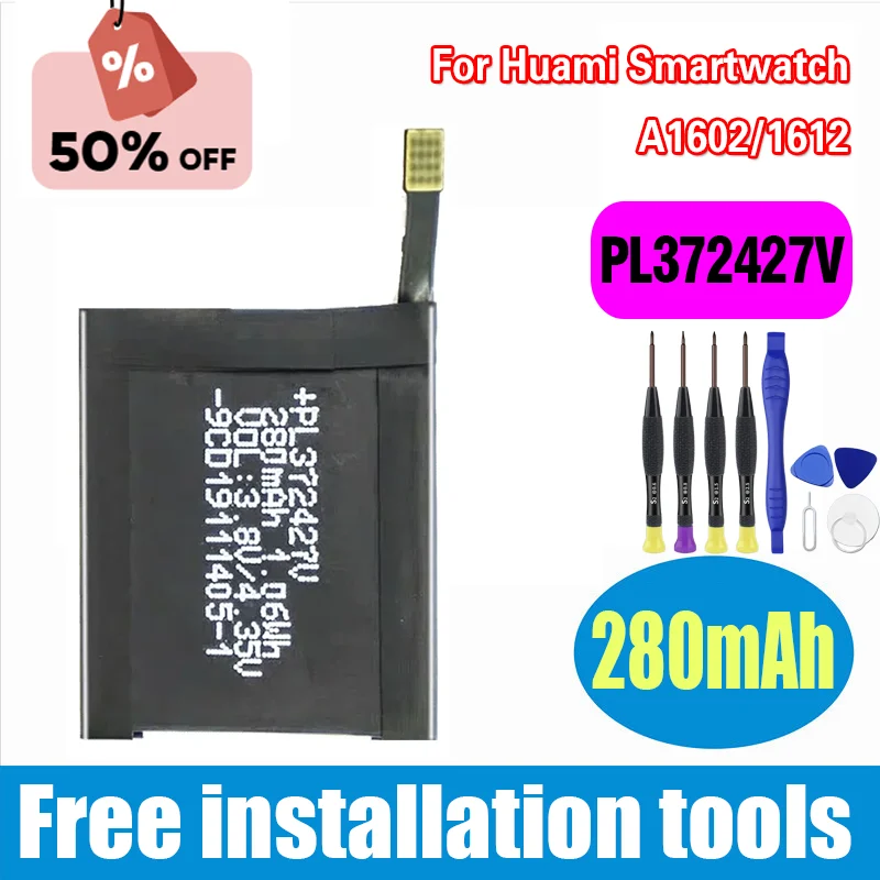 

New Replacement Battery PL372427V 280mAh for Huami Amazfit T-Rex Res Sport 2 A1602 Smart Watch Battery