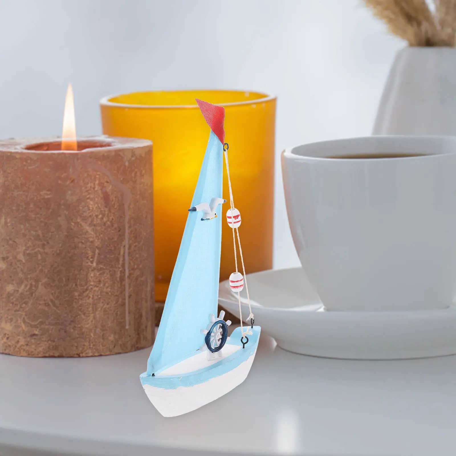 

Handcrafted Wooden Sailboat Decor Mediterranean Design Rustic Centerpiece for Table Desk Shelf Holiday Interior Decoration