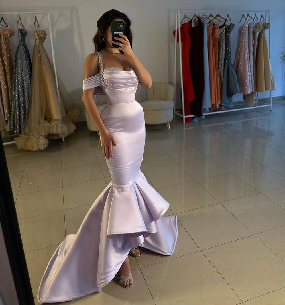 SoDigne Lilac Evening Dresses 2024 Mermaid Formal Party Gown Elegant Crystal Off The Shoulder Elegant Long Prom Dress Customized